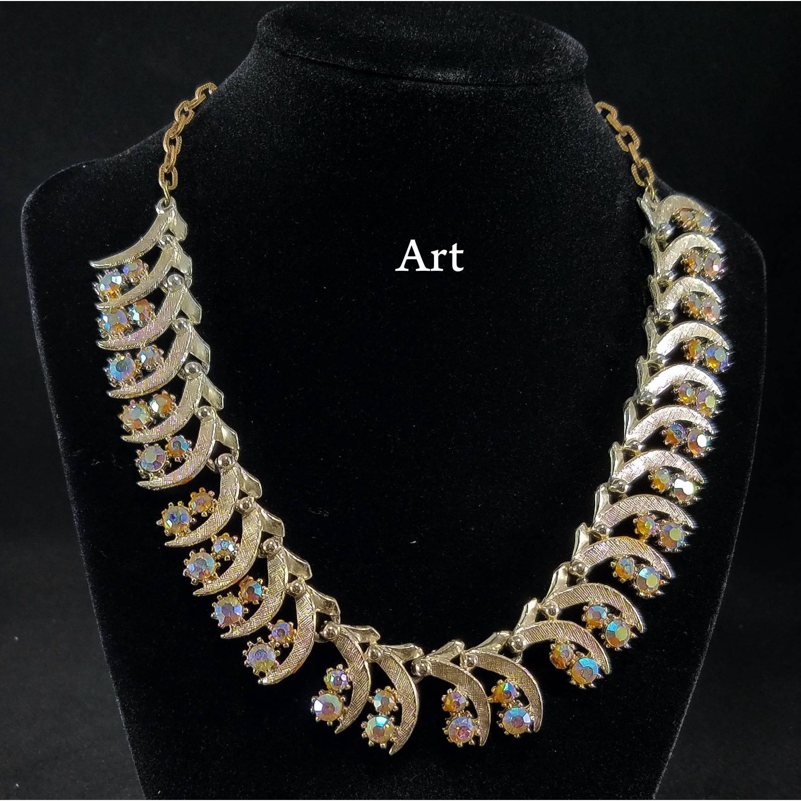 Art Arthur Pepper Rhinestone Necklace, Aurora Borealis, 1950s Vintage Jewelry